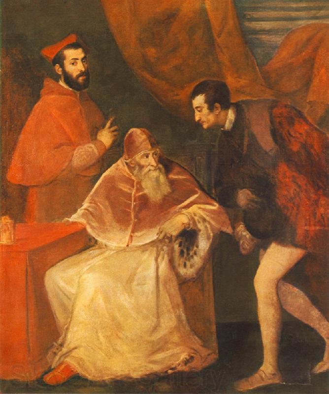 TIZIANO Vecellio Pope Paul III with his Nephews Alessandro and Ottavio Farnese ar Spain oil painting art